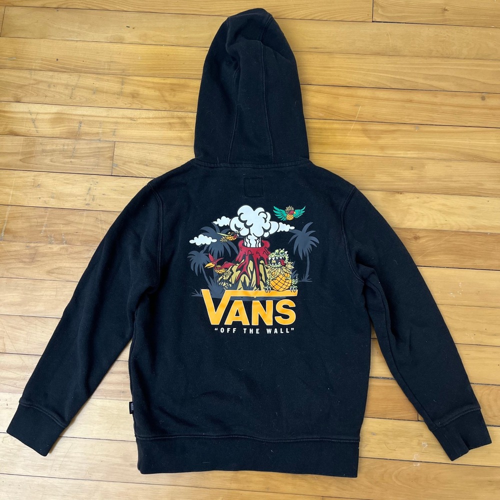 Vans Boys Black Graphic Pullover Hoodie Volcano Dinosaur Off The Wall XL 7